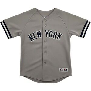 Vintage Majestic New York Baseball Jersey Youth M Polyester Grey Stitched MLB